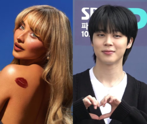 Foto de Sabrina Carpenter e de Jimin do BTS