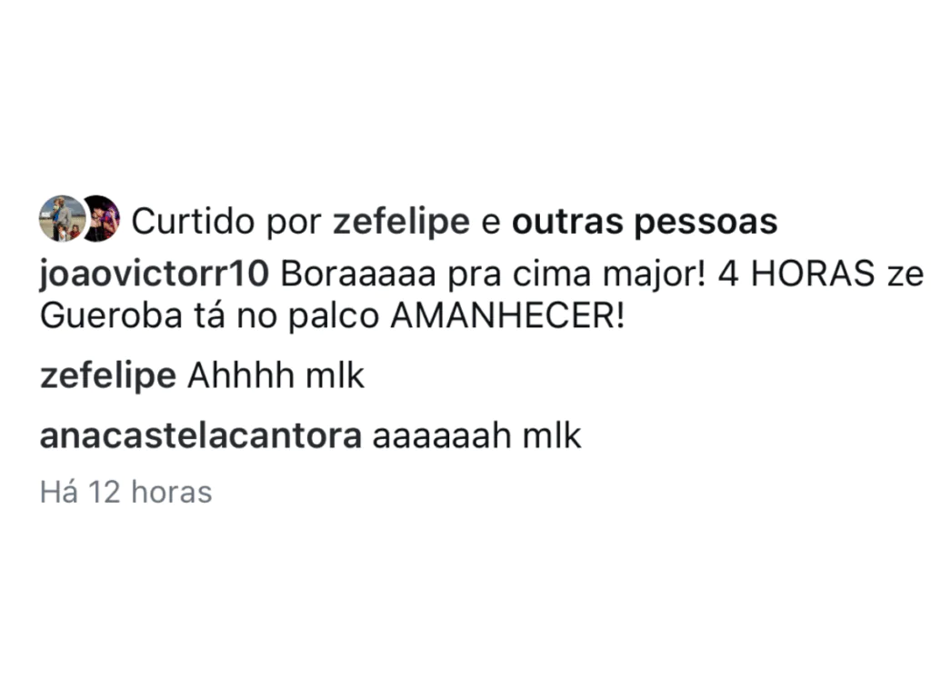 Ana Castela comenta em foto de Zé Felipe